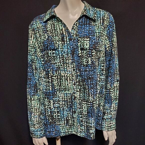 Studio Work Blue & Black Button Down Shirt (L) - Picture 2 of 5